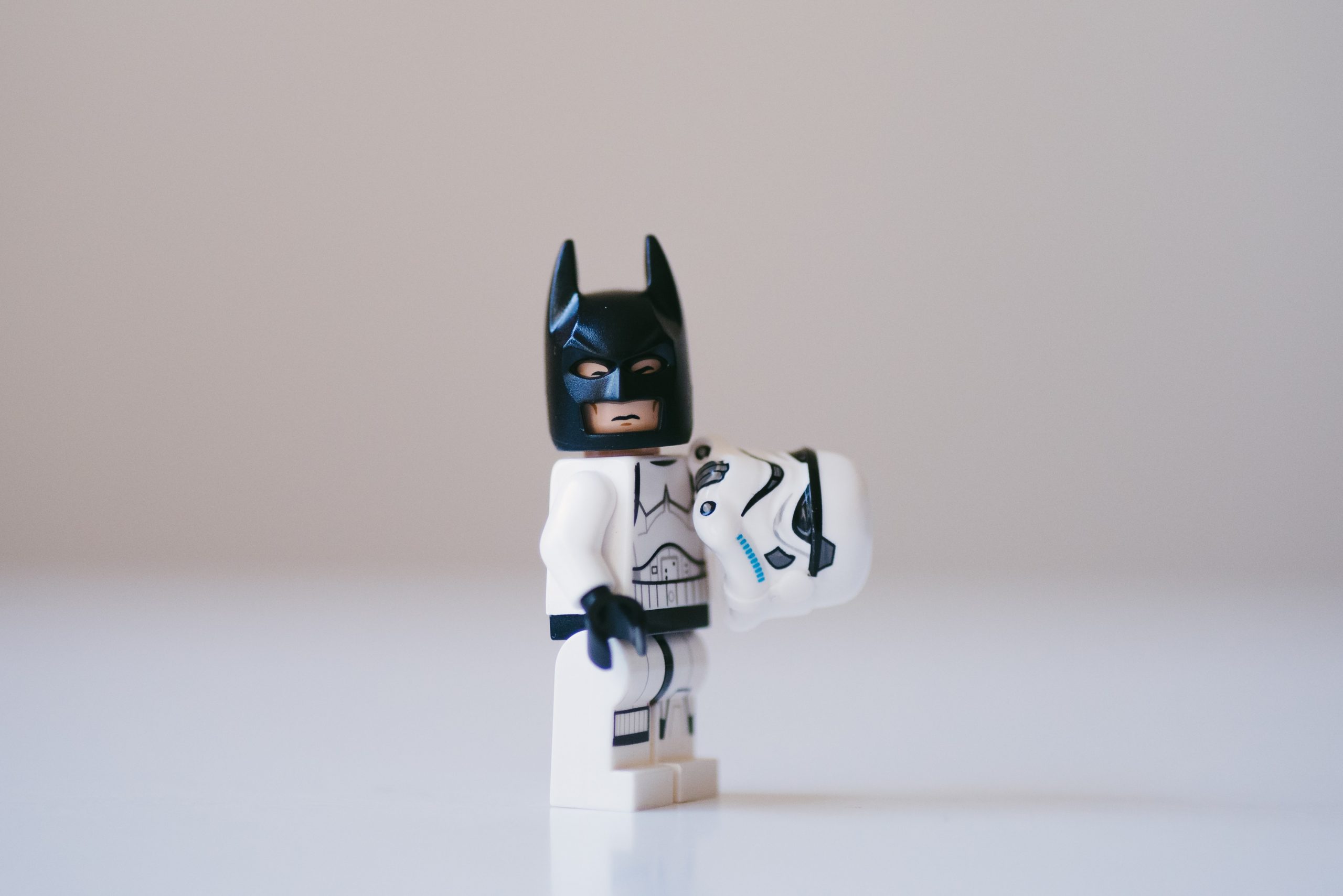 Lego Batman is dressed as a Stormtrooper